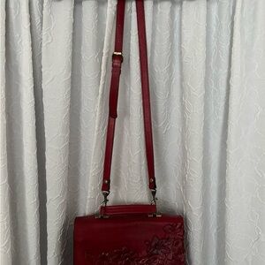 Patricia Nash Red Crossbody Bag with Textured Leather